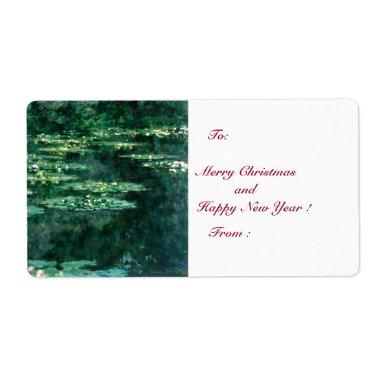 WATER LILIES IN GREEN POND by Claude Monet Label