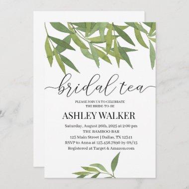 Watercolor Bamboo Leaves Bridal Shower Invitations