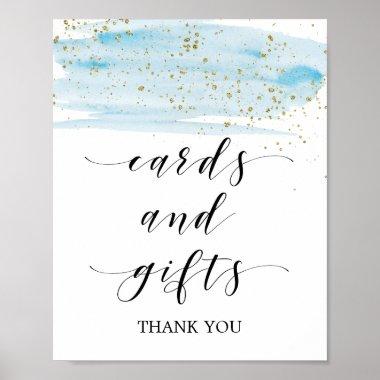 Watercolor Blue and Gold Sparkle Invitations & Gifts Poster
