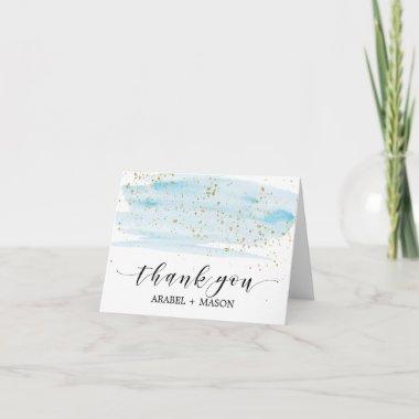 Watercolor Blue and Gold Sparkle Thank You Invitations