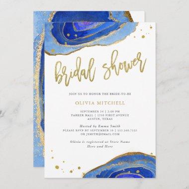 Watercolor Blue Geode with Gold | Bridal Shower Invitations