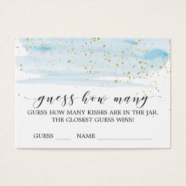 Watercolor Blue & Gold Guess How Many Kisses Invitations