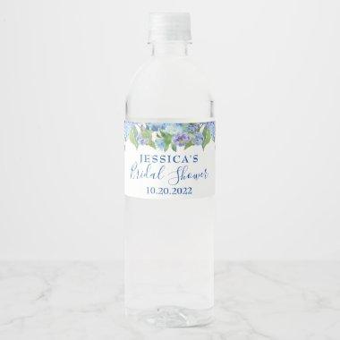 Watercolor Blue Hydrangeas Floral BRIDAL SHOWER Water Bottle Label