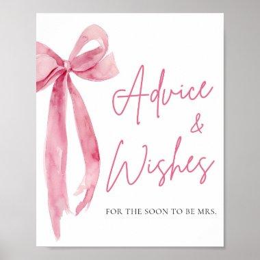 Watercolor Blush Pink Bow Advice and Wishes Sign