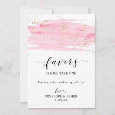 Watercolor Blush Pink & Gold Sparkles Favors Sign
