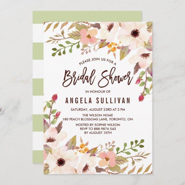 Watercolor Bohemian Flowers Bridal Shower Invitations