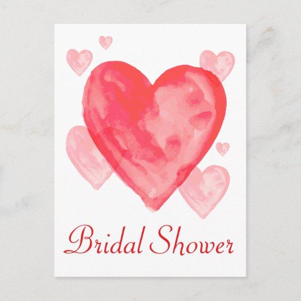 Watercolor Bridal Shower Red Pink Heart Invitations