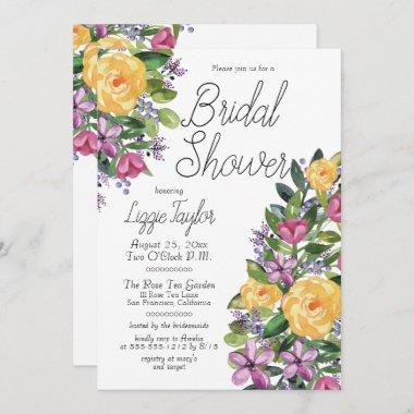 Watercolor Cascading Floral Bouquet Bridal Shower Invitations