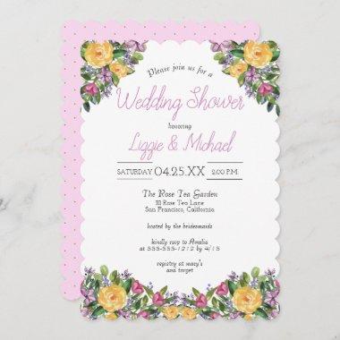 Watercolor Cascading Floral Bouquet Wedding Shower Invitations