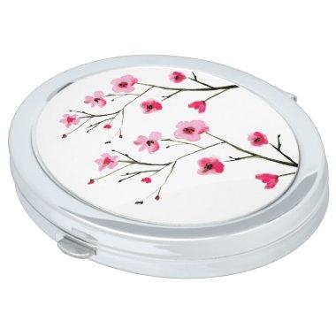 Watercolor Cherry Blossom Bridal Shower Gift Compact Mirror