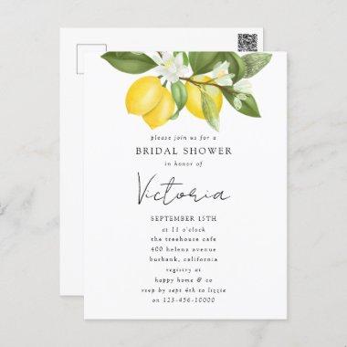 Watercolor Citrus Lemons Bridal Shower Invitation PostInvitations