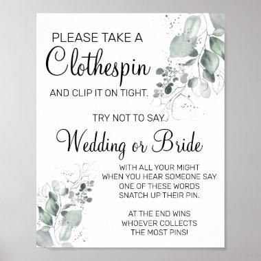 Watercolor Clothespin bridal shower game sign