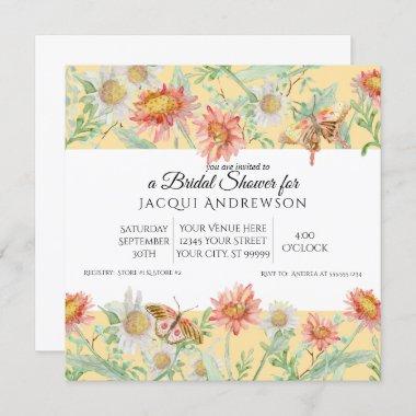 Watercolor Coral Mint Yellow Floral Bridal Shower Invitations