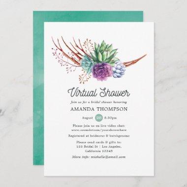 Watercolor Desert Succulents Virtual Bridal Shower Invitations