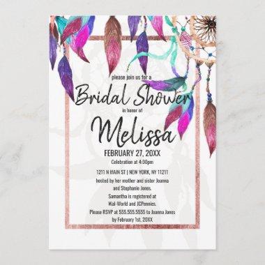 Watercolor Dreamcatcher Rose Gold Bridal Shower Invitations