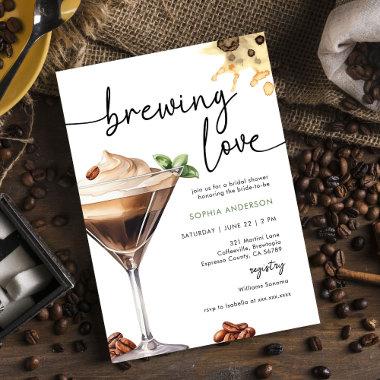 Watercolor Espresso Martini Bridal Shower Invitations