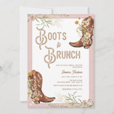 Watercolor Floral Boots & Brunch Bridal Shower Invitations