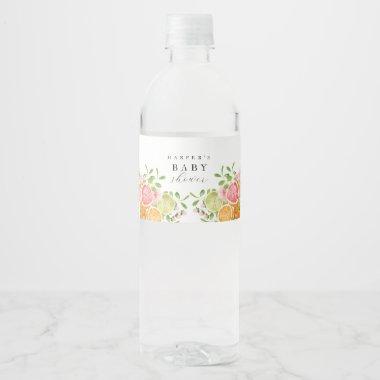 Watercolor Floral Coral Green Baby Shower Water Bottle Label