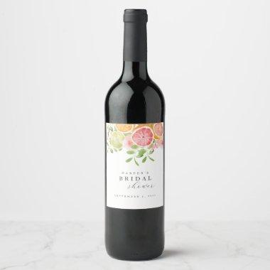 Watercolor Floral Coral Green Bridal Shower Wine Label