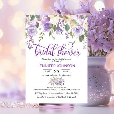 Watercolor Floral Lavender Purple Bridal Shower Invitations