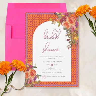 Watercolor Floral Magenta Fuchsia Bridal Shower Invitations