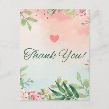 watercolor floral pink roses thank you Invitations