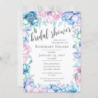 Watercolor Floral Rustic Farmhouse Bridal Shower Invitations