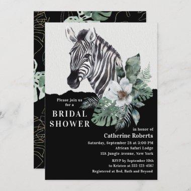 Watercolor Floral Wild Zebra Bridal Shower Invita Invitations