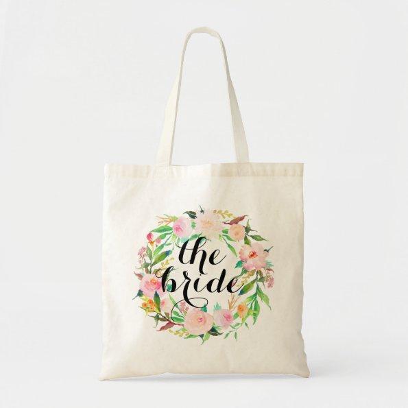 watercolor floral wreath|the bride tote bag