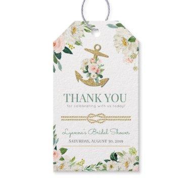 Watercolor Flowers Blush Nautical Bridal Shower Gift Tags