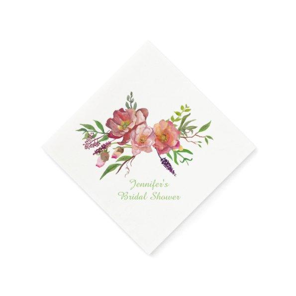Watercolor Flowers Bridal Shower Paper Napkins