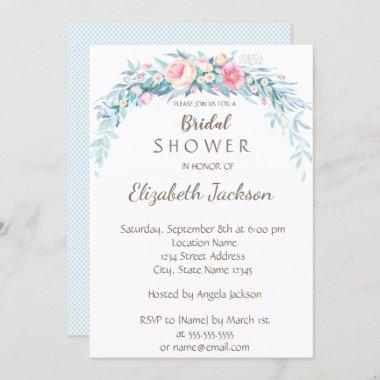 Watercolor Flowers Polka Dots  Bridal Shower Invitations