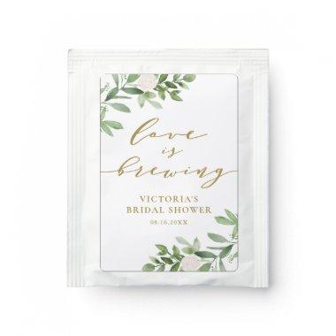 Watercolor Greenery Love is Brewing Bridal Shower Tea Bag Drink Mix