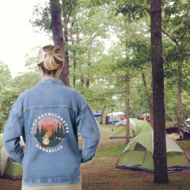 Watercolor Landscape Camping Bachelorette Party Denim Jacket
