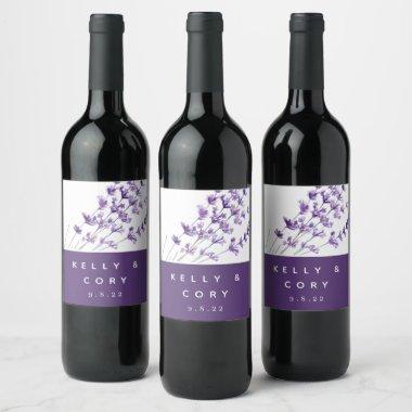 Watercolor Lavender Wedding Wine Labels