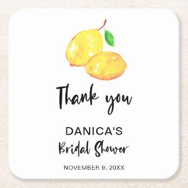 Watercolor Lemon Bridal Shower thank you simple  Square Paper Coaster