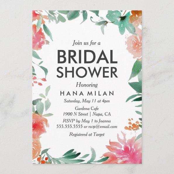 Watercolor Modern Bridal Shower Invitations