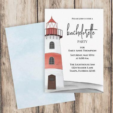 Watercolor Nautical Bachelorette Party Lighthouse Invitations