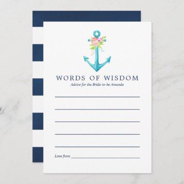 Watercolor Nautical Floral Bridal Shower Advice Invitations