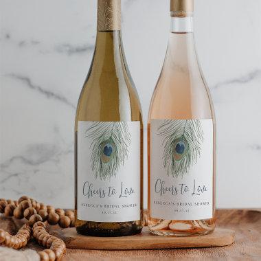 Watercolor Peacock Feather Bridal Shower Favor Wine Label