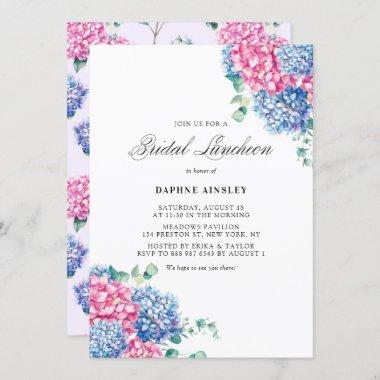 Watercolor Pink & Blue Hydrangeas Bridal Luncheon Invitations