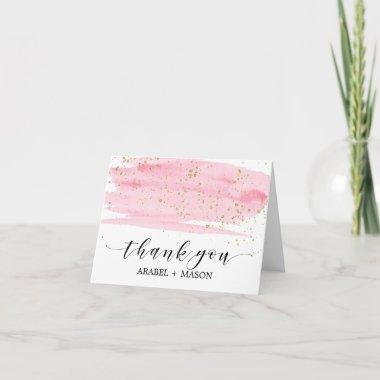 Watercolor Pink Blush Gold Sparkle Thank You Invitations