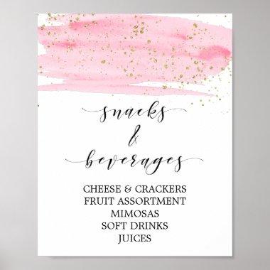 Watercolor Pink & Gold Snacks and Beverages Sign
