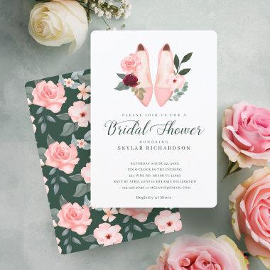 Watercolor Pink High Heel Floral Bridal Shower Invitations
