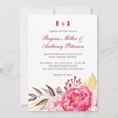 Watercolor Pink Rose Garden Wedding Invitations