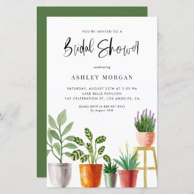 Watercolor Potted Plants Bridal Shower Invitations