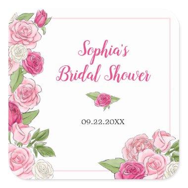 Watercolor Roses Bridal Shower Party Special Event Square Sticker