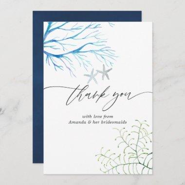 Watercolor Seaweed Beach Themed Bridal Shower Thank You Invitations