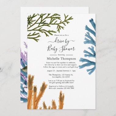 Watercolor Seaweed Drive By Bridal or Baby Shower Invitations