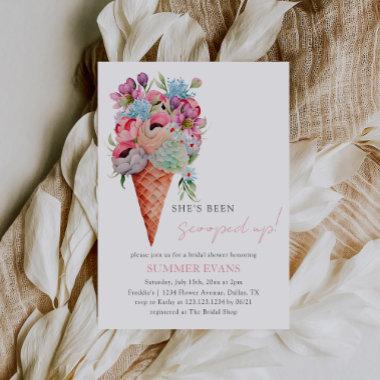 Watercolor She's Been Scooped Up Bridal Shower Invitations